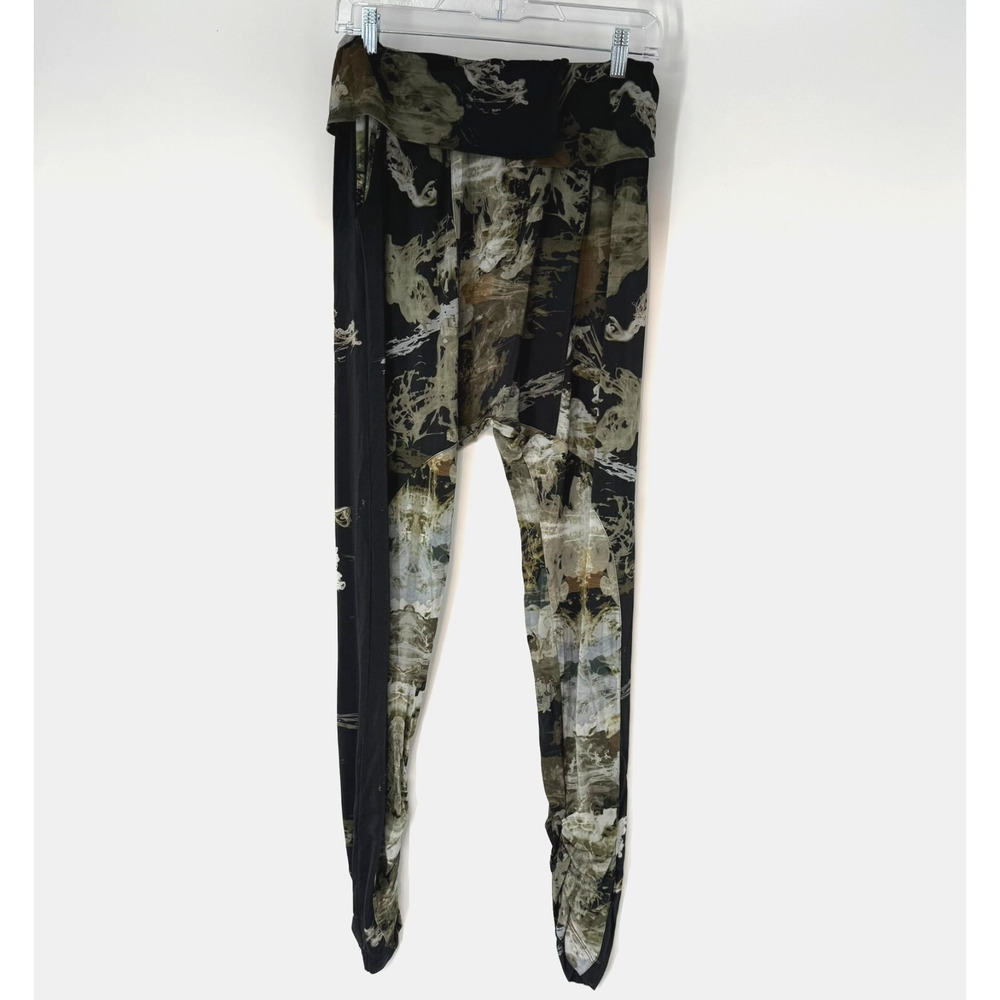 Hanne Bloch Womens 1 US S Black Olive Green Floral Tapered Stretch Scandinavian